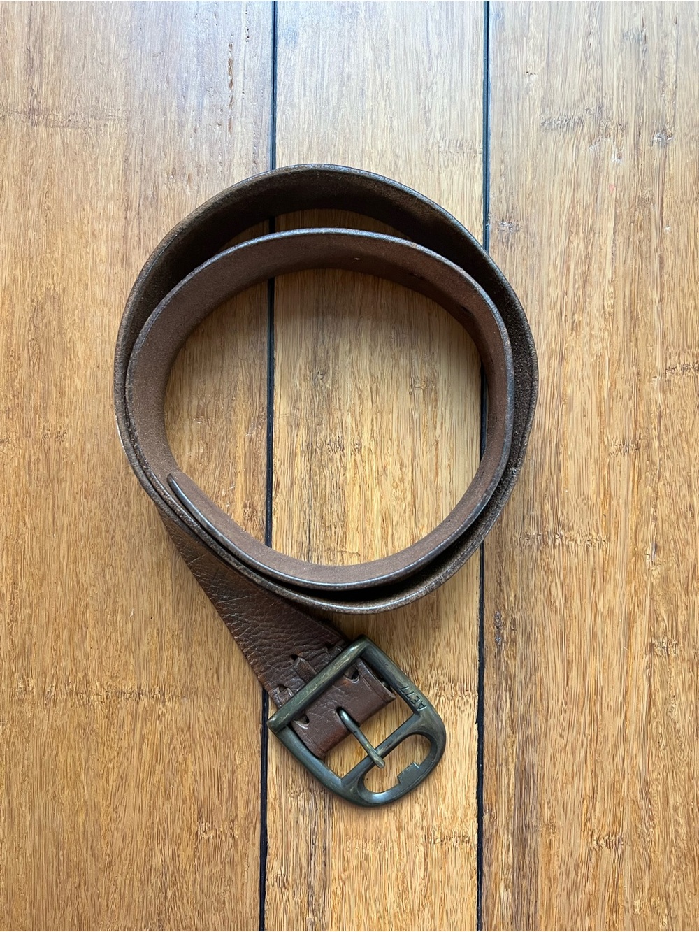American Eagle Outfitters Brown Leather Belt with Antique Brass Buckle